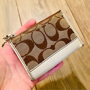 Vintage Coach Brown Canvas Signature Mini Skinny w/ Key Ring Wallet